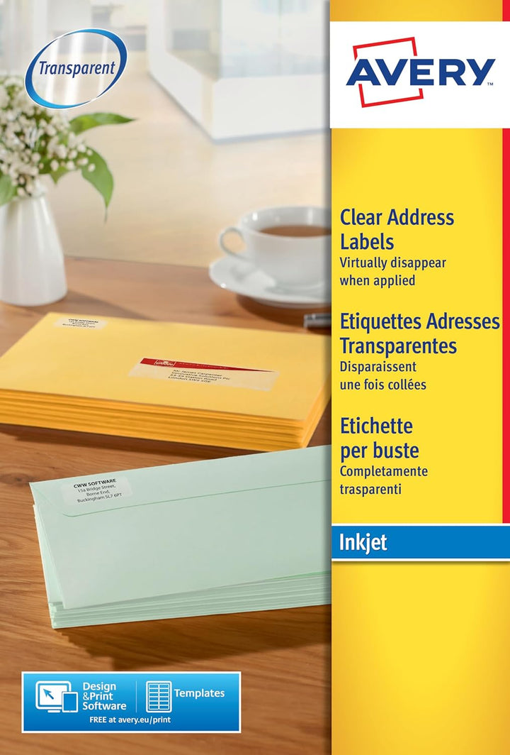 Adressetikett Avery 99.1x38.1mm transparent 25 VEL 14 Etiketten pro Blatt