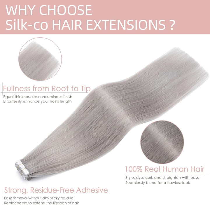 Silk-co Tape Extensions Echthaar 20stk, Haarverlängerung Tape in Extensions Echthaar, Remy Haarexten