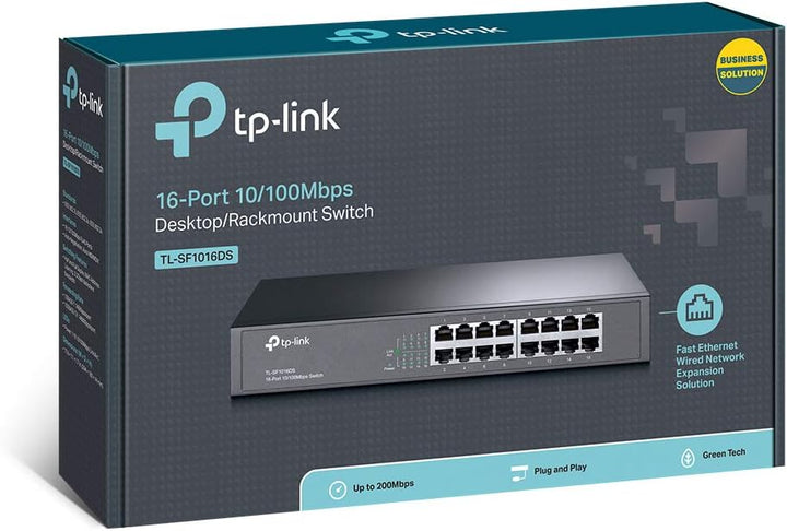 TP-LINK TL-SF1016DS 16 Port Netzwerk Switch (lüfterloses Passivkühlkonzept), 16 Port