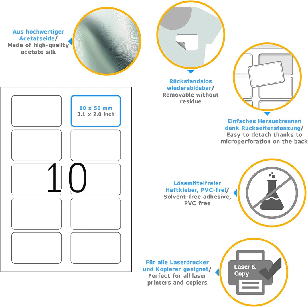 HERMA 4412 Namensetiketten ablösbar, 25 Blatt, 80 x 50 mm, 10 Stück pro A4 Bogen, 250 Aufkleber, sel
