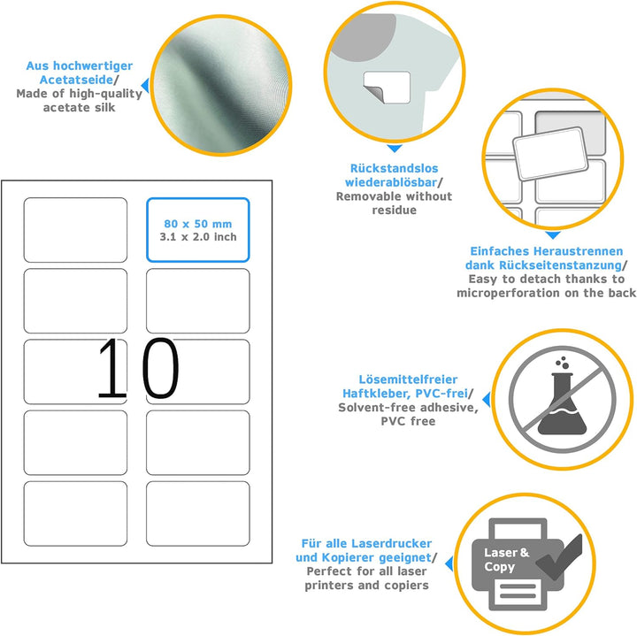 HERMA 4412 Namensetiketten ablösbar, 25 Blatt, 80 x 50 mm, 10 Stück pro A4 Bogen, 250 Aufkleber, sel