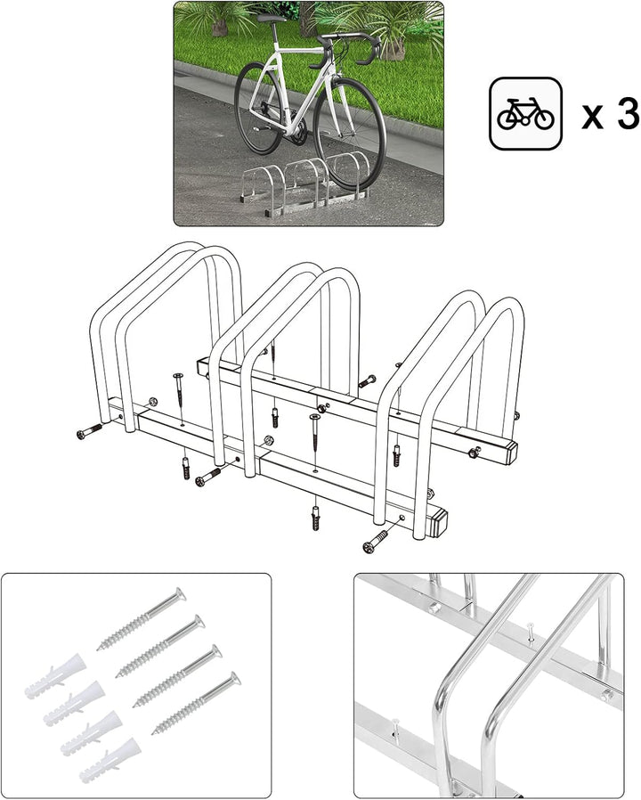WOLTU Fahrradständer für 3 Fahrräder Fahrradhalterung auf dem Boden Aufstellständer für Fahrradaufhä