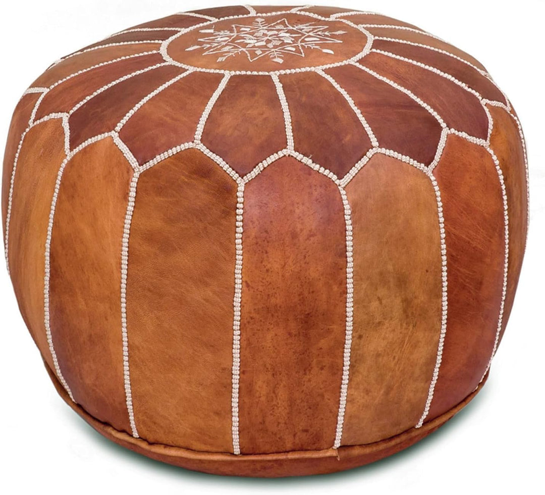 ALMADIH Leder Sitzkissen Pouf Camel braun ohne Füllung - Sitzsack Ottoman marokkanische Bodenkissen