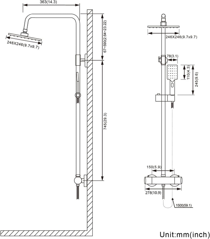 BONADE Duschsystem mit Thermostat Regendusche Duschkopf aus 304 Edelstahl, Duscharmatur Komplettset