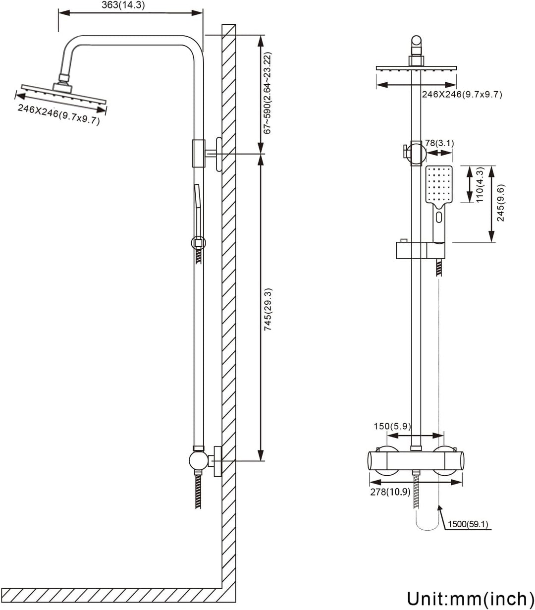 BONADE Duschsystem mit Thermostat Regendusche Duschkopf aus 304 Edelstahl, Duscharmatur Komplettset