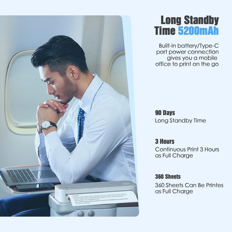 Bisofice Mobiler Drucker A4 für unterwegs, Drahtloser Thermotransferdrucker Portable Printer, 210 mm