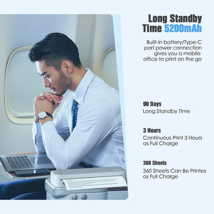 Bisofice Mobiler Drucker A4 für unterwegs, Drahtloser Thermotransferdrucker Portable Printer, 210 mm