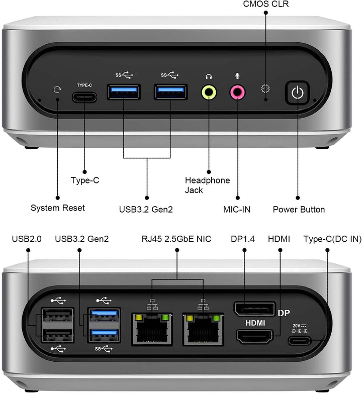 AWOW Mini PC Windows 11 Pro Intel i9-11900H (8C/16T, bis zu 4.9Ghz), 32GB DDR4 512GB/1T NVME SSD Min
