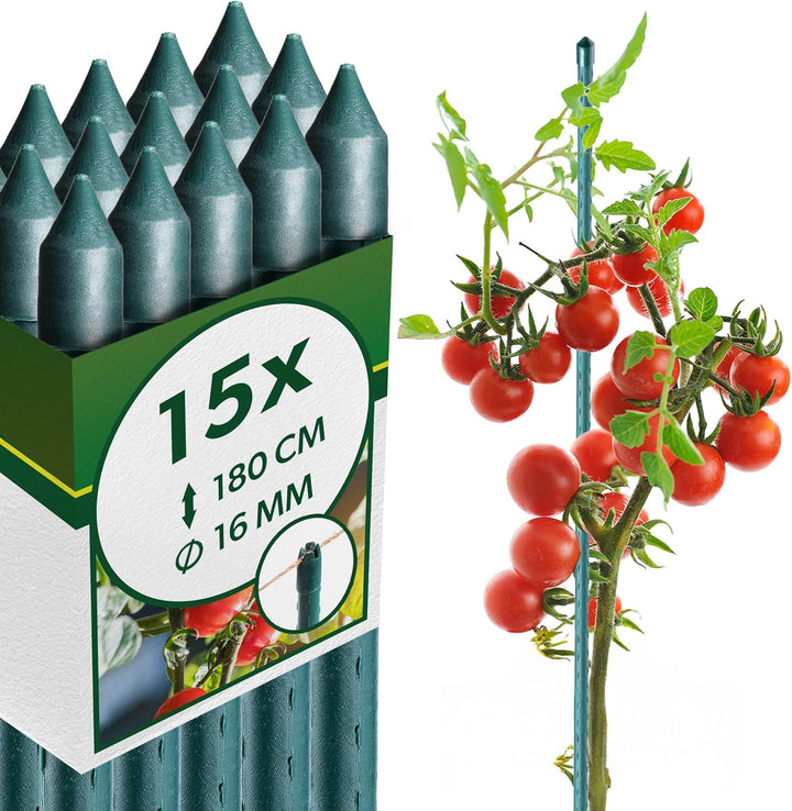 KADAX Blumenstütze aus Stahl 15 Stück, 180cm x 16mm Beschichtete Pflanzstab, Pflanzen-Rankstab, wett