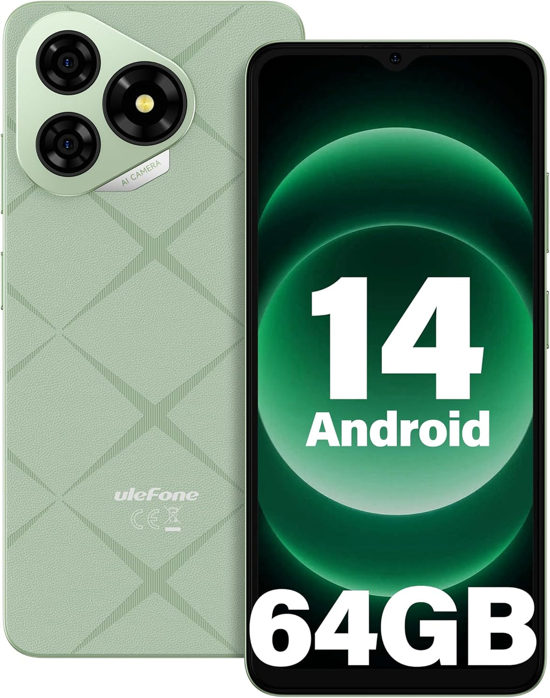 Ulefone Note 19 Handy Android 14, 6GB RAM+64GB ROM/SD-512GB, 6.56" HD+ Octa Core, 5000mAh Akku, 8MP+