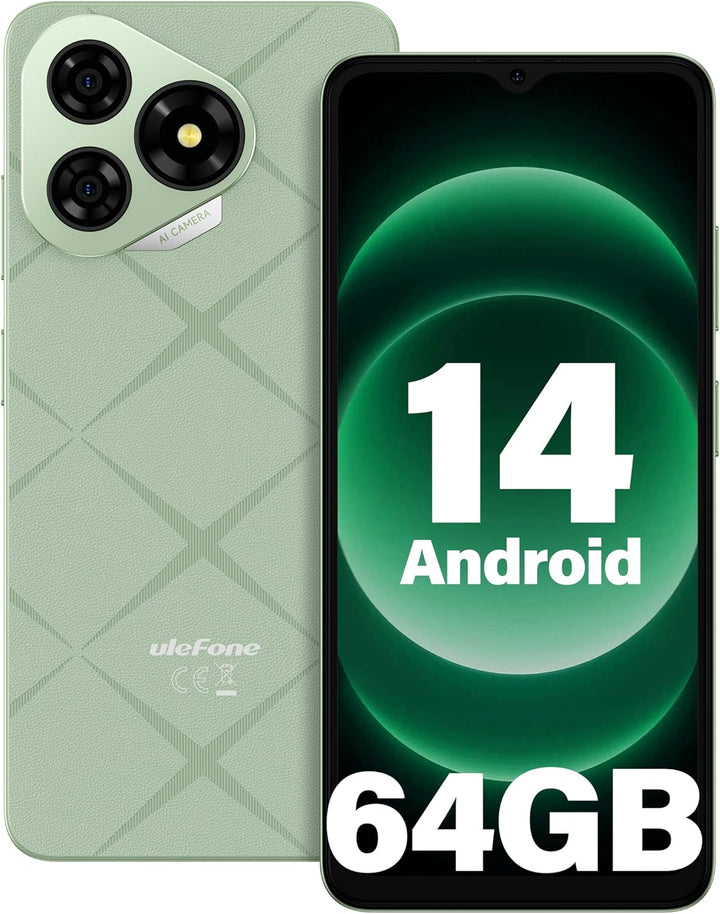 Ulefone Note 19 Handy Android 14, 6GB RAM+64GB ROM/SD-512GB, 6.56" HD+ Octa Core, 5000mAh Akku, 8MP+