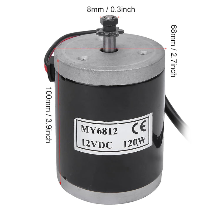 Nimomo Fahrrad-Bürstenmotor, 12 V, 120 W, Hochgeschwindigkeitsmotor mit Riemenscheibe, MY6812, Elekt