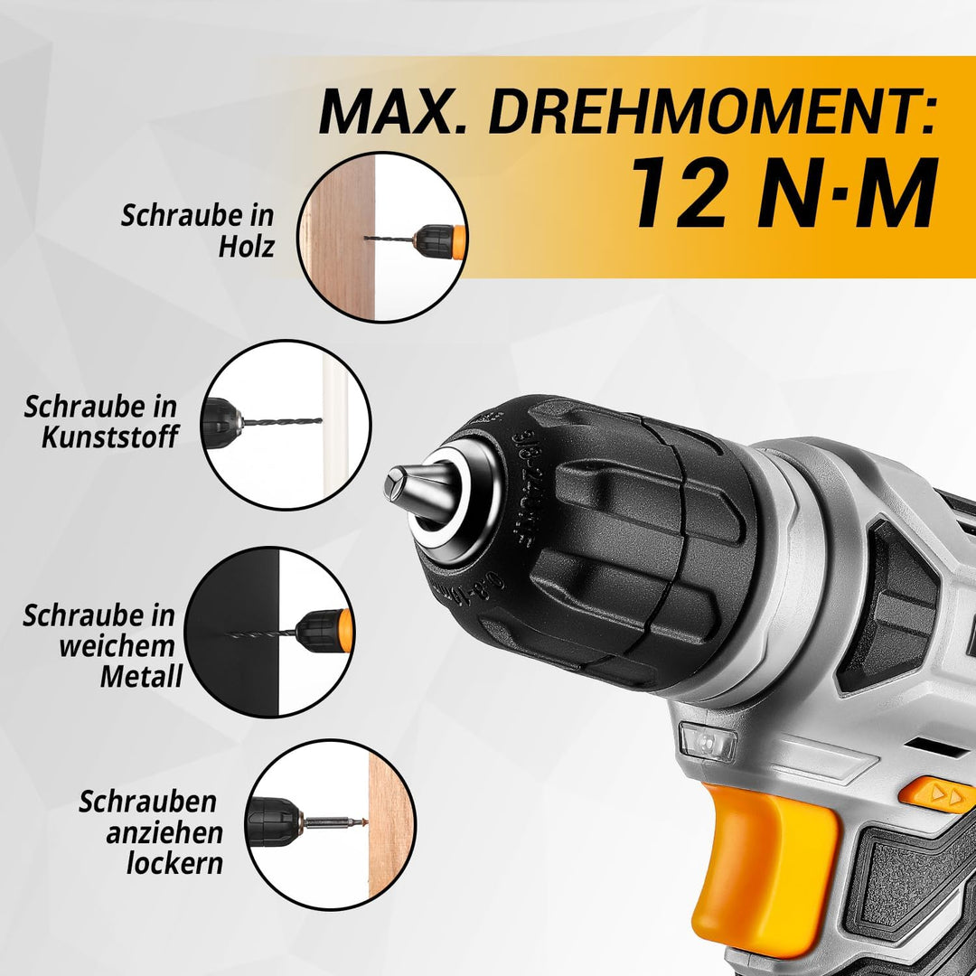 DEKO 126 Stück Elektrowerkzeug Combo Kits mit 8V Akku Bohrer, 10MM 3/8'' Keyless Chuck, Professionel