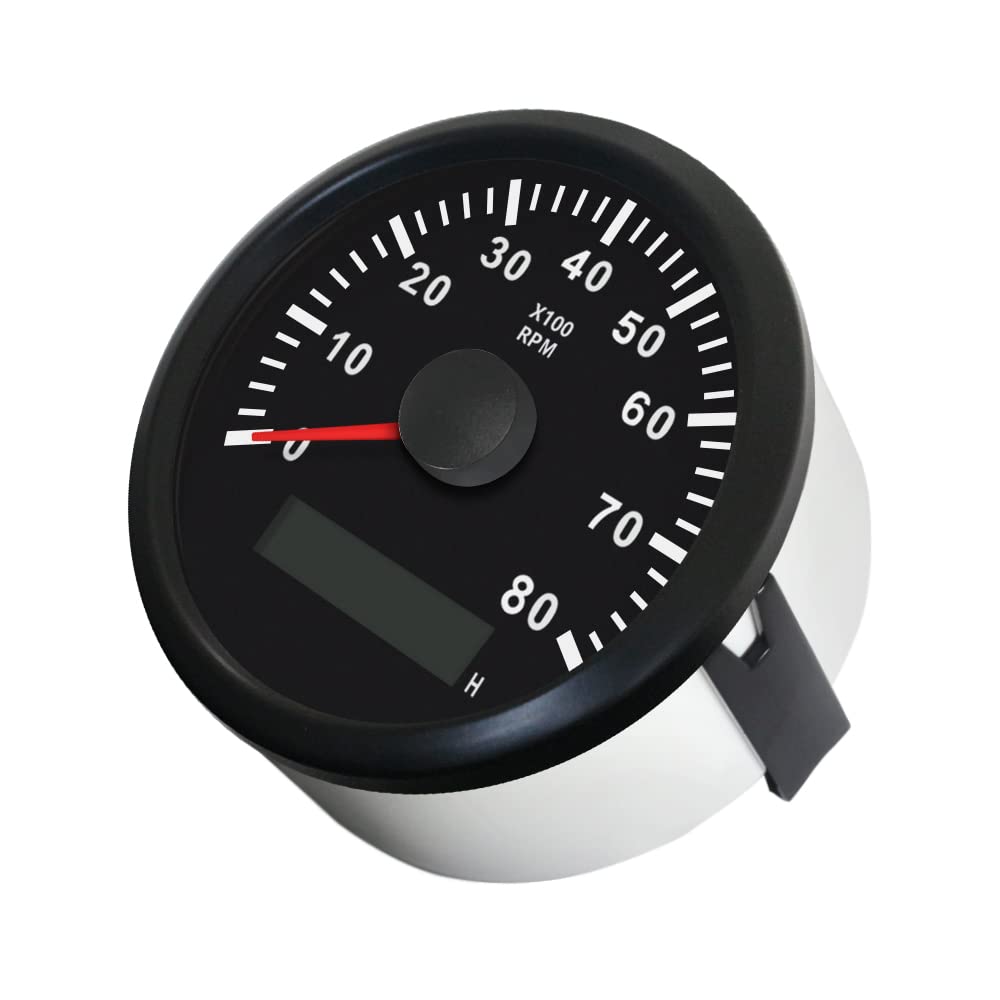 ELING Drehzahlmesser mit Stundenzähler für Auto, LKW, Boot, Yacht, 0-8000 U/min, 85 mm mit Hintergru