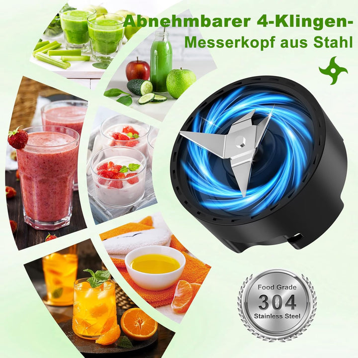Mixer, Smoothie Maker, 500W Standmixer to Go mit 2x600ml Smoothie Flaschen BPA frei Tritan,Tragbarer