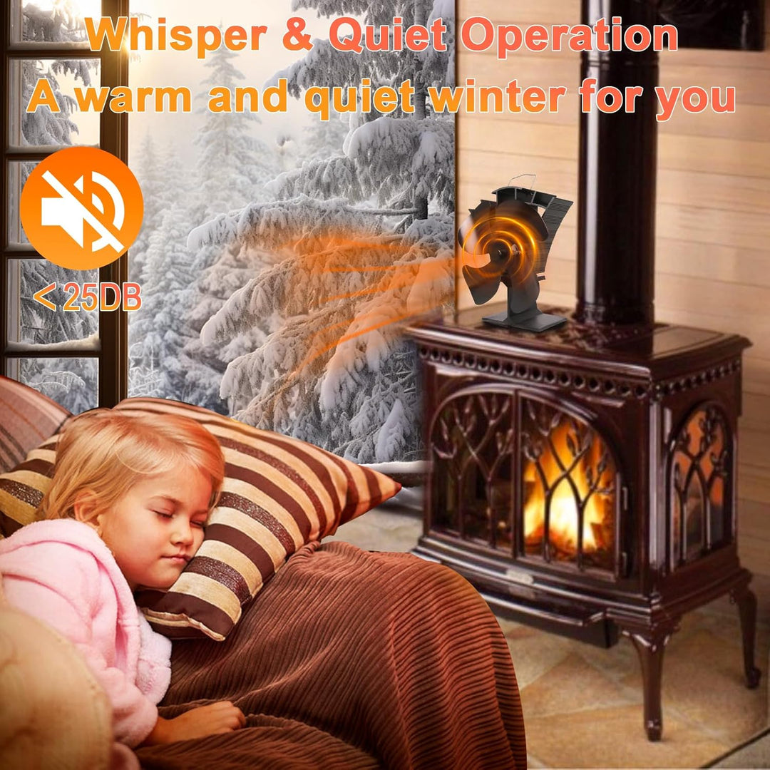 Tomersun Ofenventilator, Leiser Kaminventilator mit 4 Blättern Ofenventilator Ohne Strom Kamin Venti