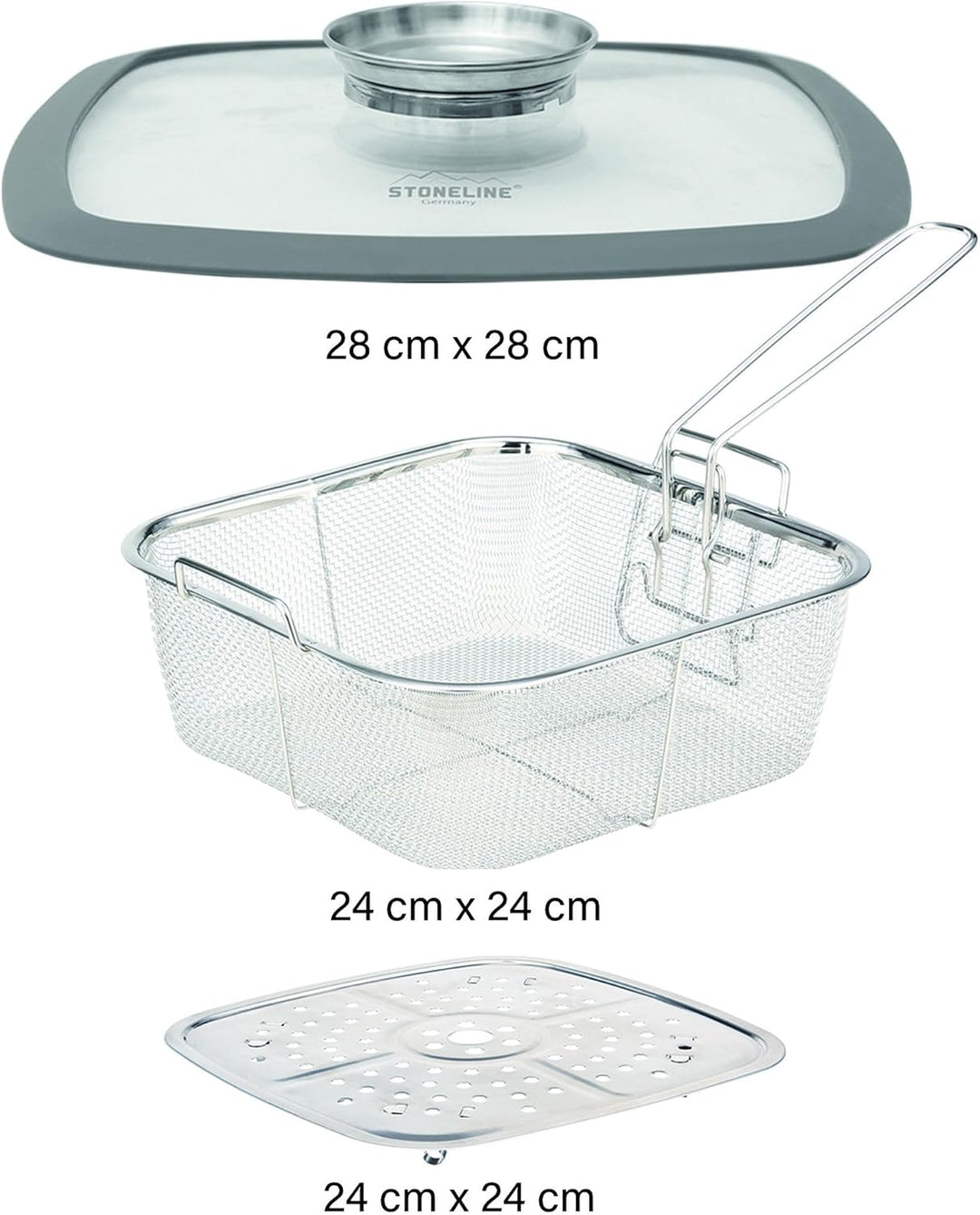 STONELINE® Multi-Eckpfanne, 28 x 28 cm, mit Dampf- und Frittierfunktion, induktionsgeeignet, Aluguss