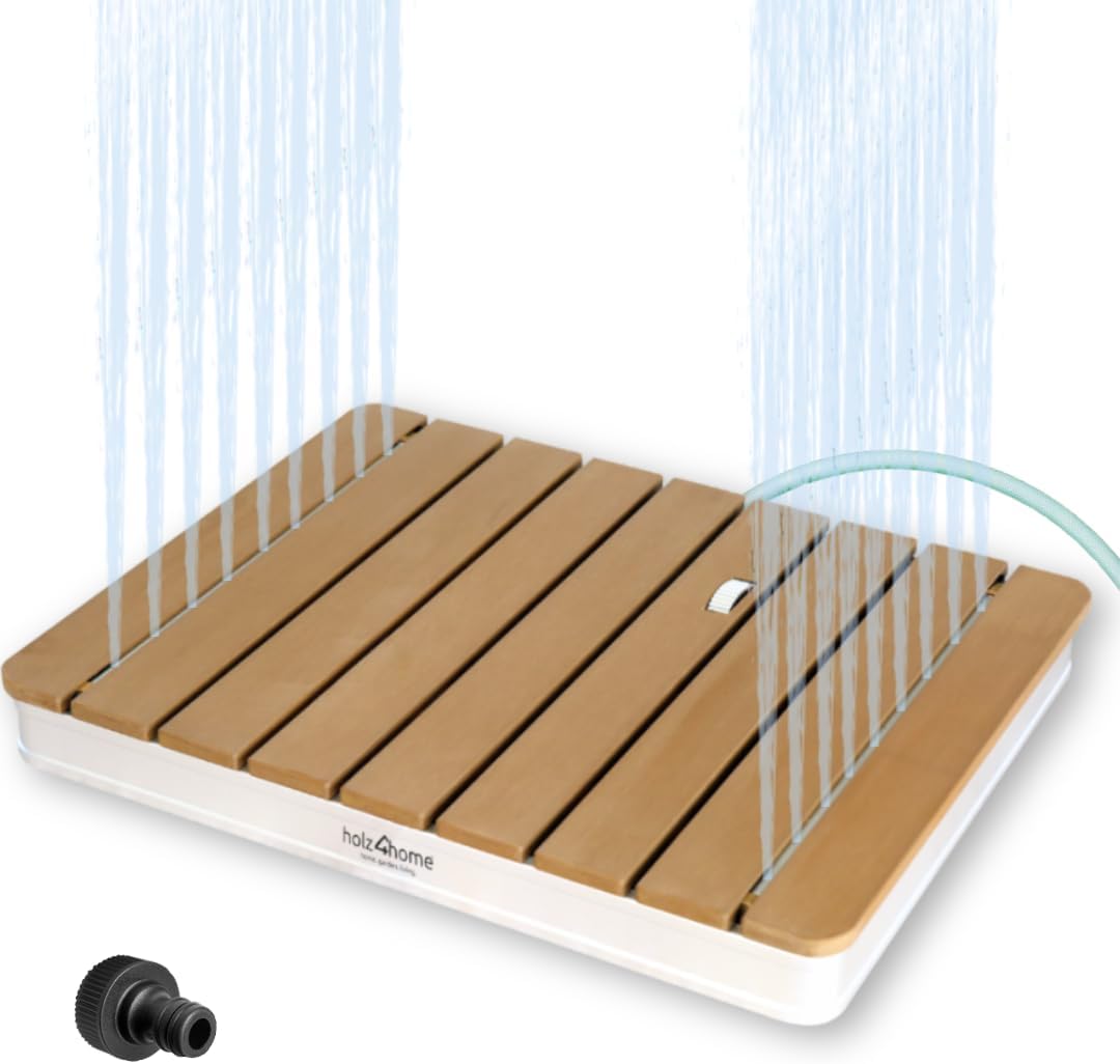 holz4home® Bodendusche als Gartendusche oder Pooldusche I Eckig aus WPC und Aluminium I Höhenverstel