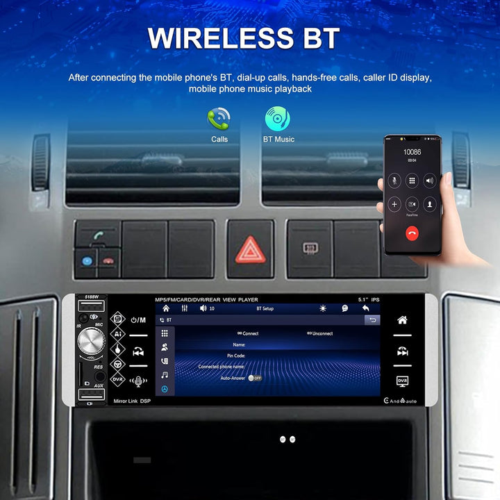 Hikity Wireless Carplay Autoradio 1 Din Drahtloses Android Auto mit 5 Zoll Auto Radio Touch Display