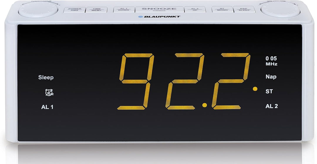 BLAUPUNKT CLR 180 WH Uhrenradio mit Wecker, AUX-IN, Stereo PLL FM-Lautsprecher, 2 Weckzeiten, Snooze