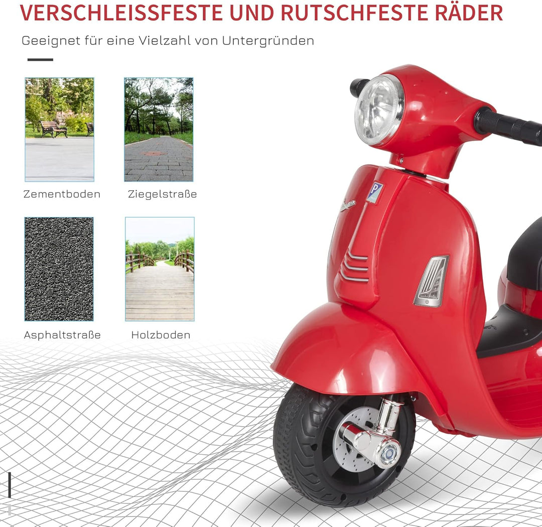 HOMCOM Vespa Elektromotorrad Kindermotorrad Elektrofahrzeug 18-36 Monate 3 km/h LED-Licht Sound PP-K