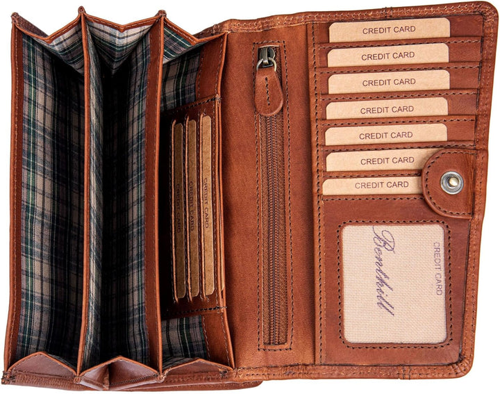 Benthill Geldbörse Damen Gross Echt Leder - RFID Portemonnaie Gross aus echtem Rindsleder - XXL Geld