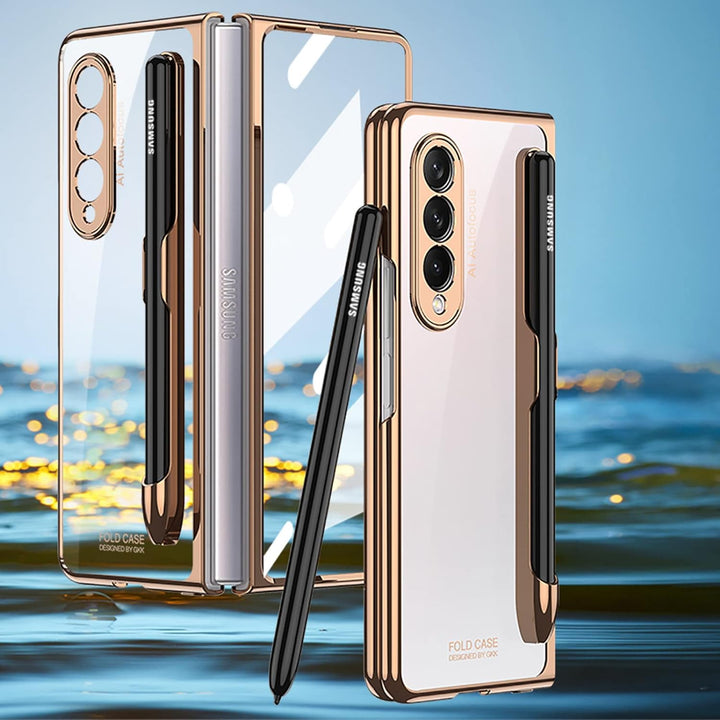 COQUE Samsung Galaxy Z Fold 3 Case Cover/Gorgeous Shiny Side Transparent Shell with Stylus Slot,Fold
