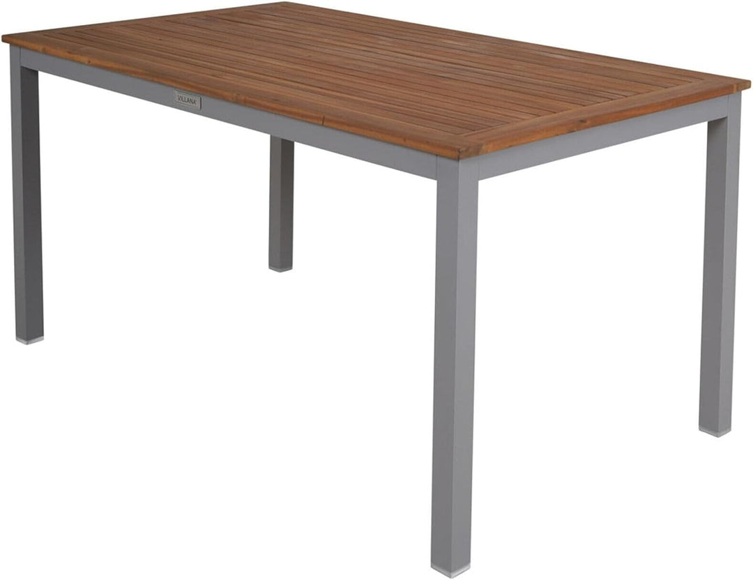 Villana Esstischgarnitur, Silber/schwarz, Alu/FSC-Akazienholz, Gartentisch 150x90cm, 6 Multiposition