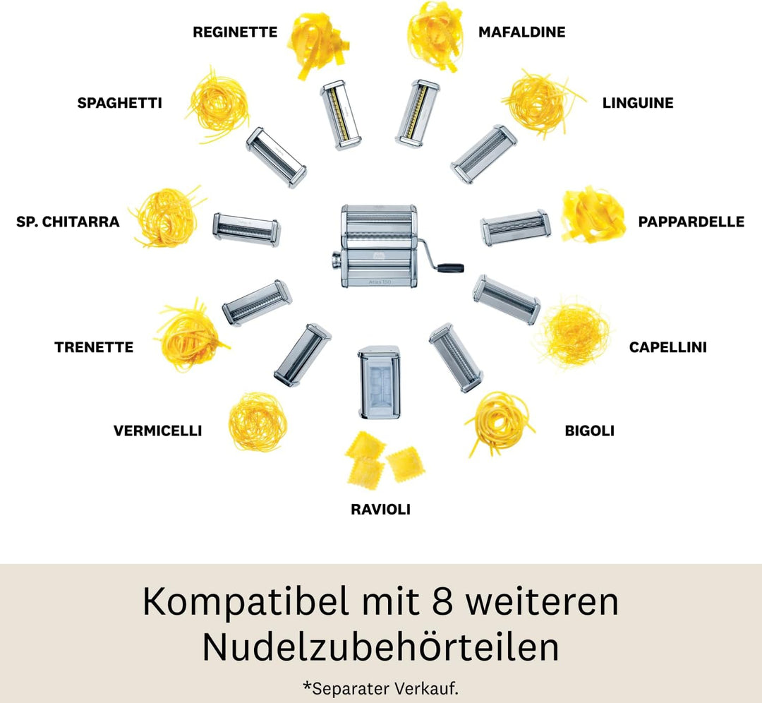 Marcato Multipast, Pastamaschinen-Set, verchromter Stahl, verschiedene Nudelformate, 20 x 20 x 15 cm