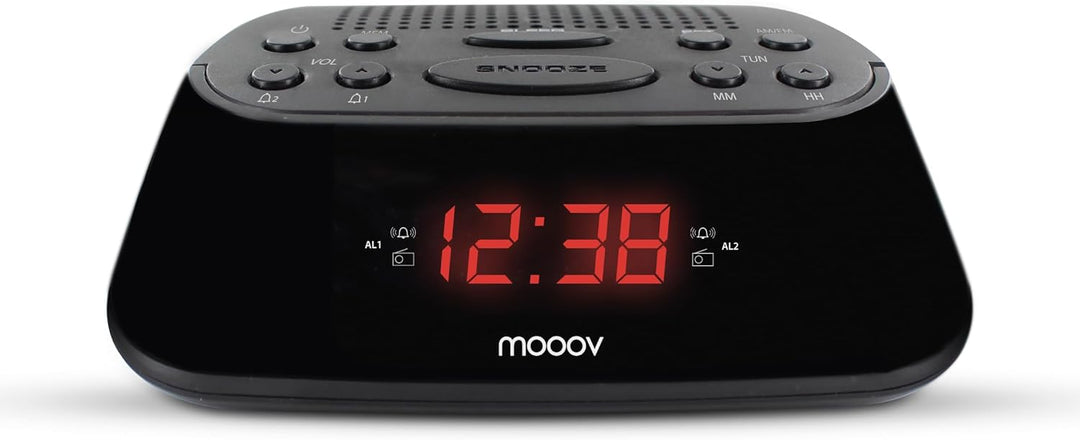 Metronic 477003 Uhrenradio - Radiowecker Schlummerfunktion - Sleeptimer Roter Zeitanzeige - Schwarz,