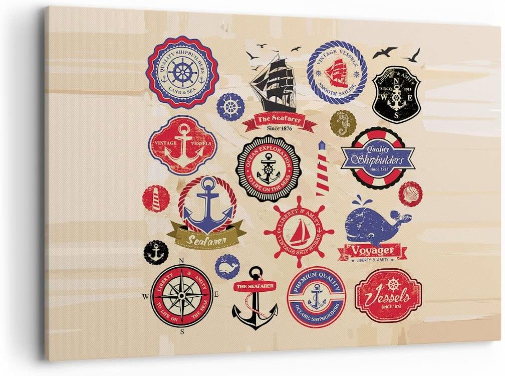 Bilder auf Leinwand 100x70cm Leinwandbild Anker Fahne Abzeichen Boot Gross Wanddeko Bild Schlafzimme