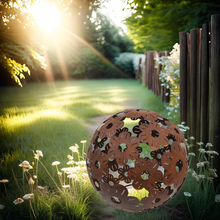 ecosoul Gartendeko Blumenkugel Kugel aus Blumen Metall Rost Dekoration Gartenkugel 40cm Durchmesser