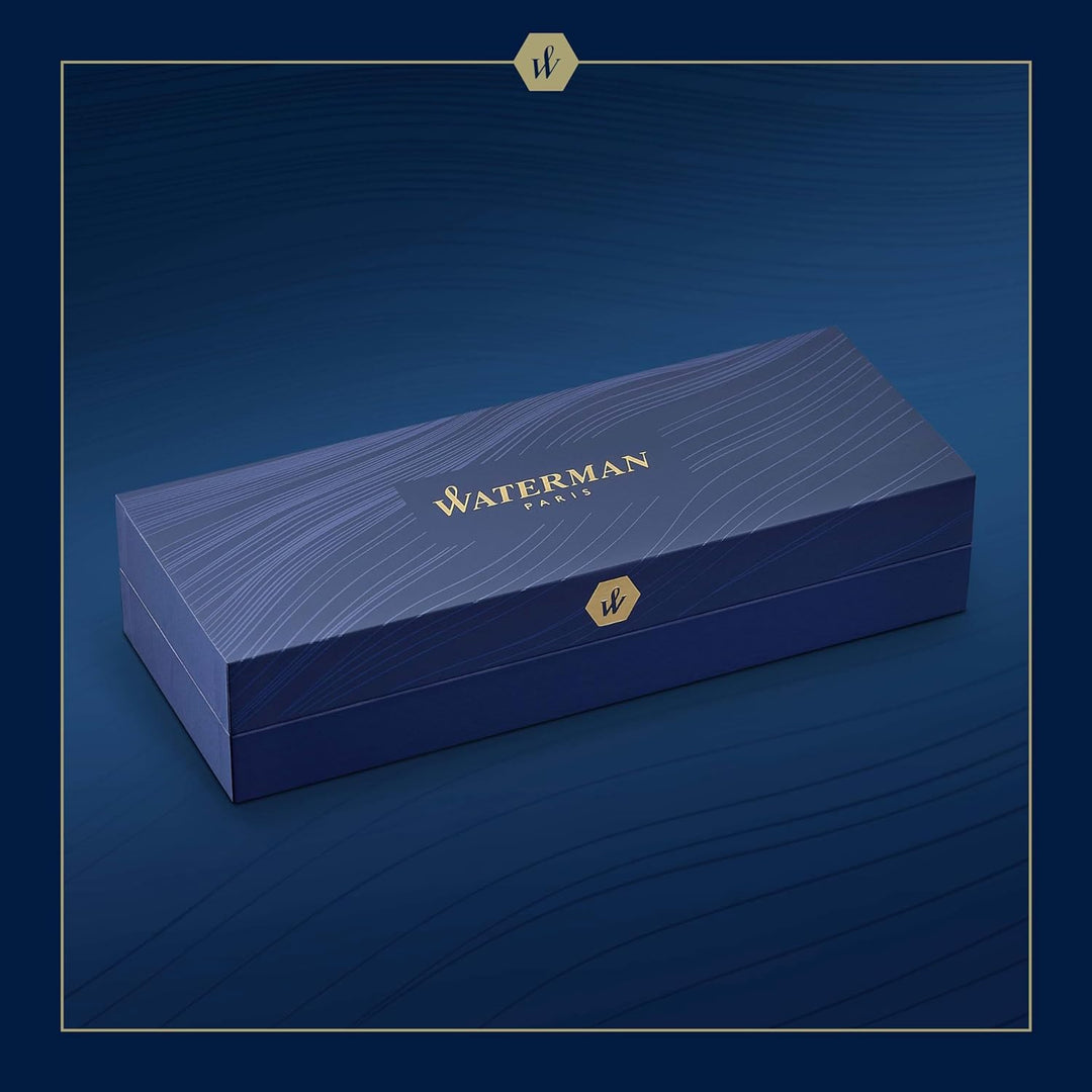 Waterman Hémisphère Tintenroller | Metall und blaue Lackierung | ziselierte Kappe | schwarze Tinte |