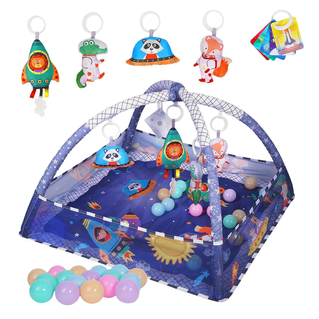 Sinbide Spieldecke für Babys, Spielmatte mit Spielbogen, Spielmatte und sensorische Spielzeuge für B