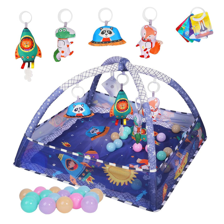 Sinbide Spieldecke für Babys, Spielmatte mit Spielbogen, Spielmatte und sensorische Spielzeuge für B