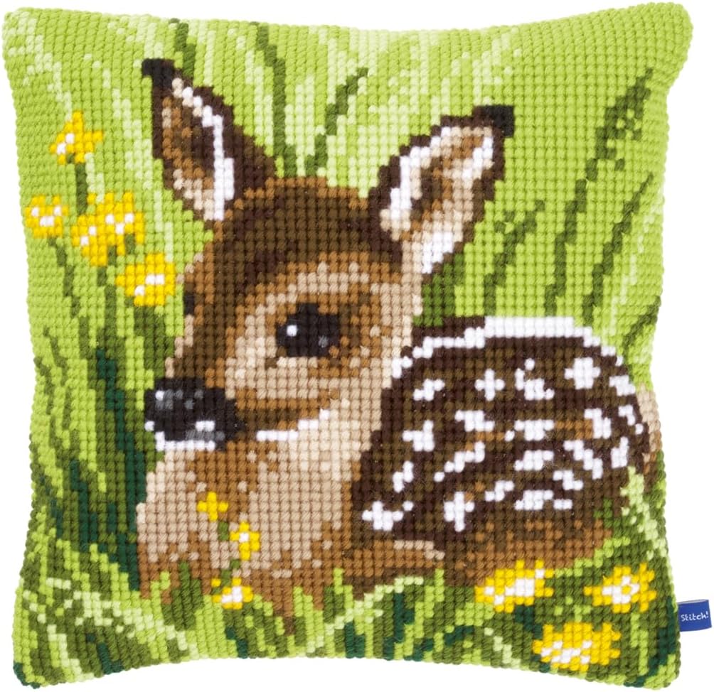 Vervaco Kreuzstichkissen Rehkitz, Baumwolle, Mehrfarbig, 40 x 40 x 0.3 cm