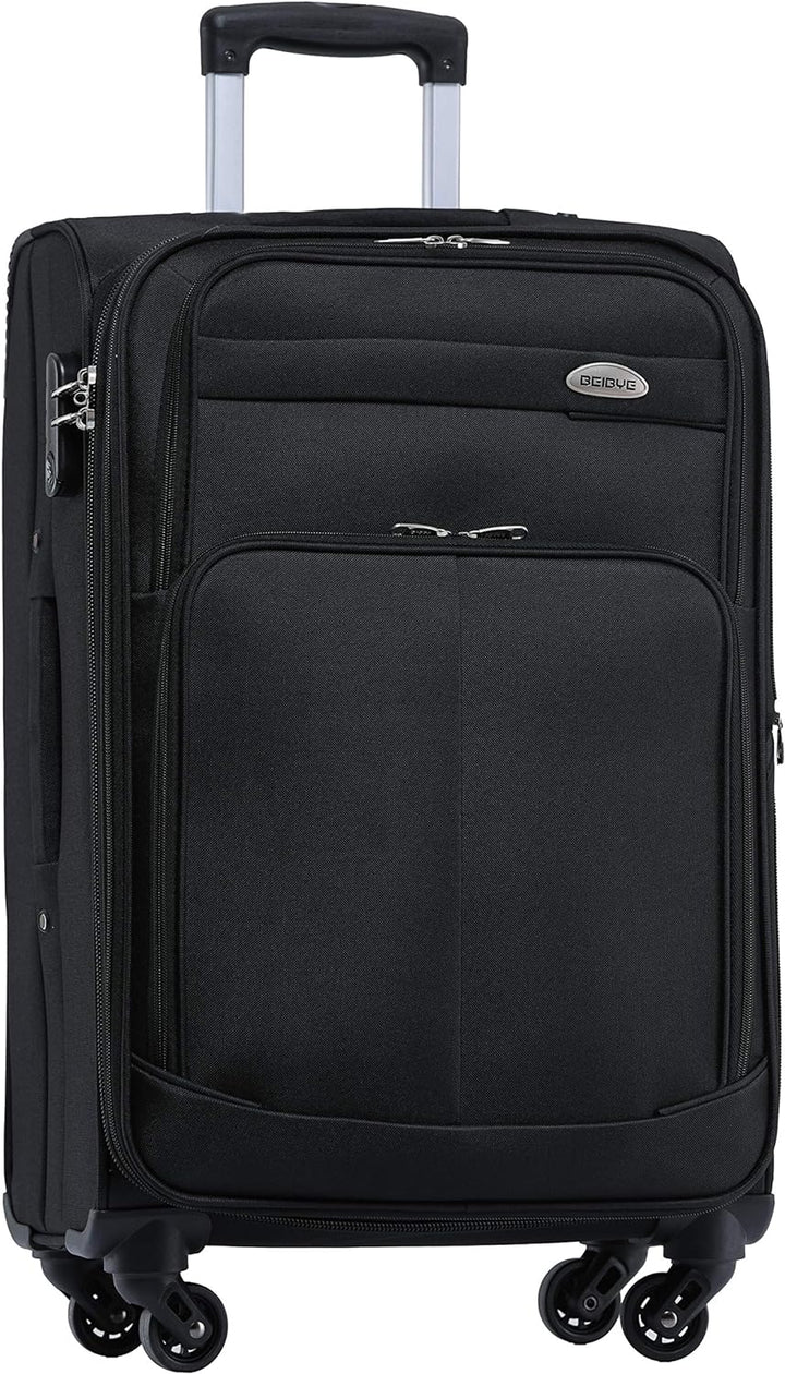 BEIBYE Kofferset Trolley Gepäckset Stoff Dehnungsfuge Koffer Reisekoffer (Schwarz)