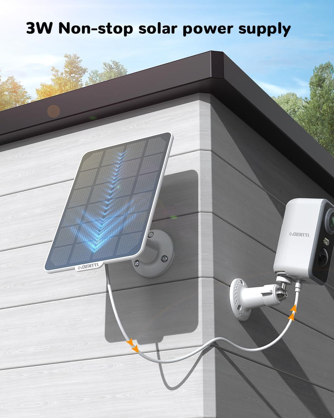 DEATTI 3W Solarpanel für Überwachungskamera Aussen Akku, Wetterfest, 360° Einstellbare Halterung, US