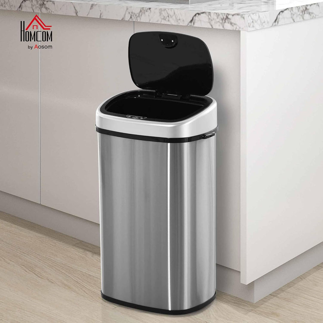 HOMCOM Automatik Mülleimer Abfalleimer mit Infrarotsensor Kücheneimer 58L Silber L40,9 x B28,9 x H68