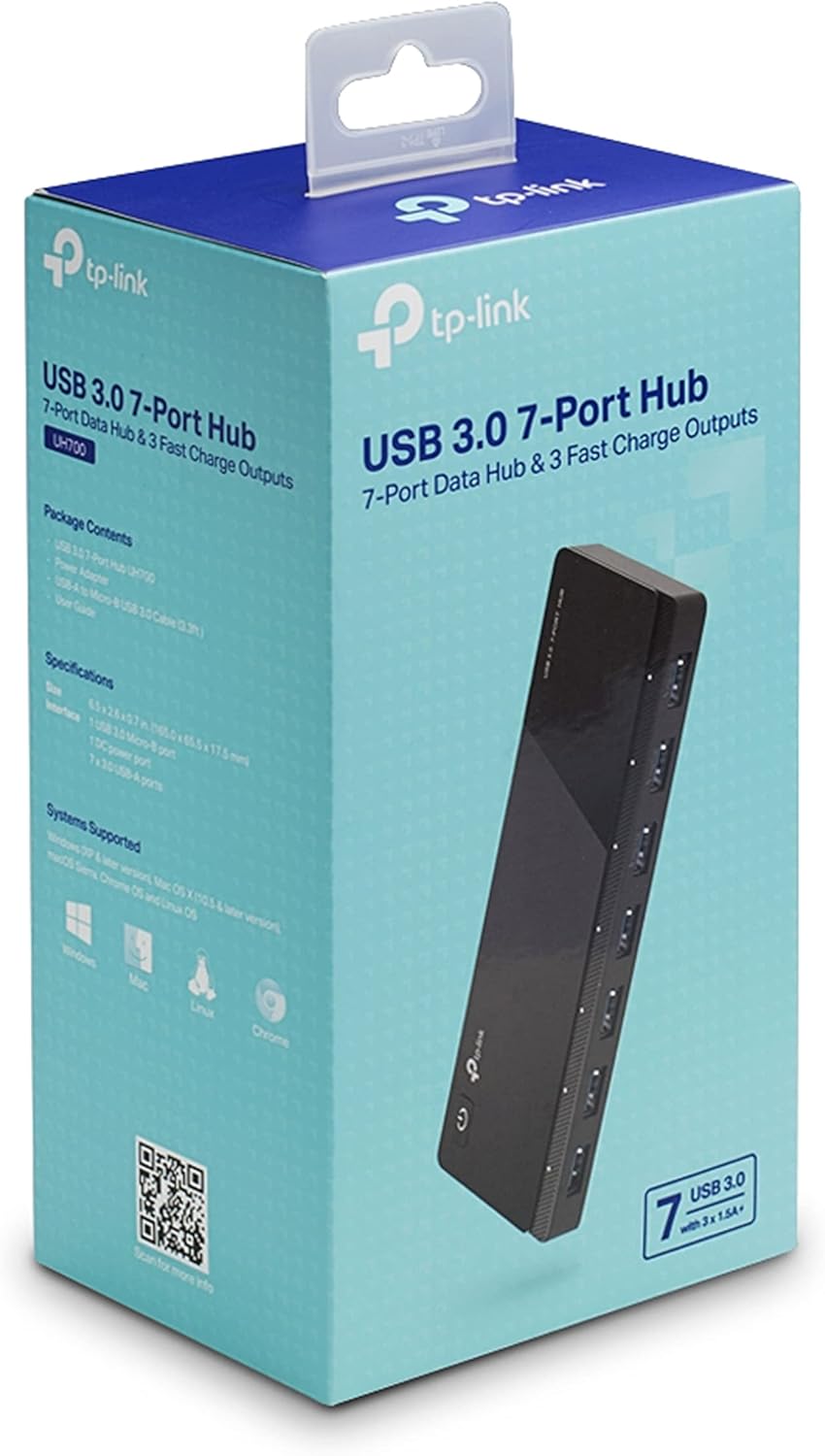 TP-Link UH700 7-Port USB 3.0 HUB inklusive Netzadapter und USB 3.0 Kabel, bis zu 5 Gbit/s, Hot Swapp