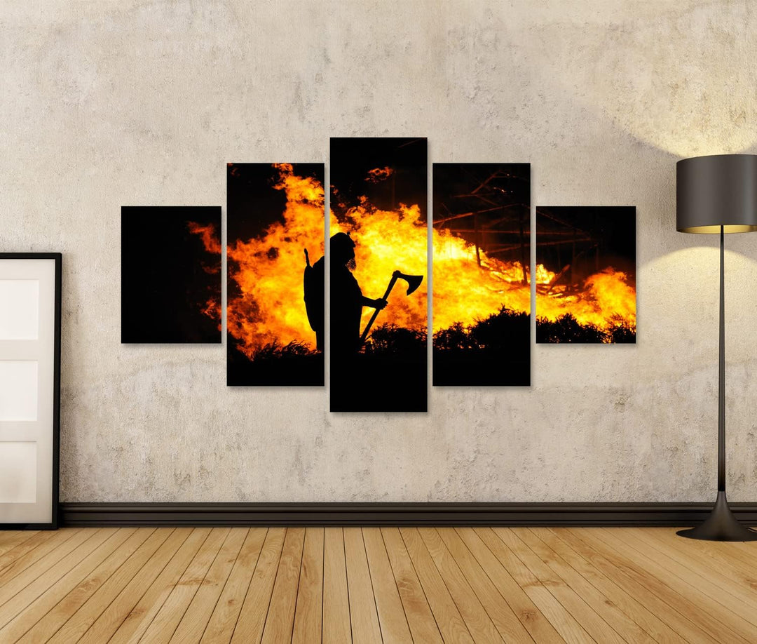 islandburner Bild auf Leinwand EIN Wikinger im Brennenden Gebäude Bilder Wandbilder Poster Leinwand