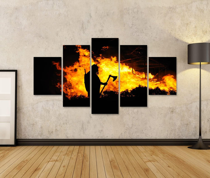 islandburner Bild auf Leinwand EIN Wikinger im Brennenden Gebäude Bilder Wandbilder Poster Leinwand
