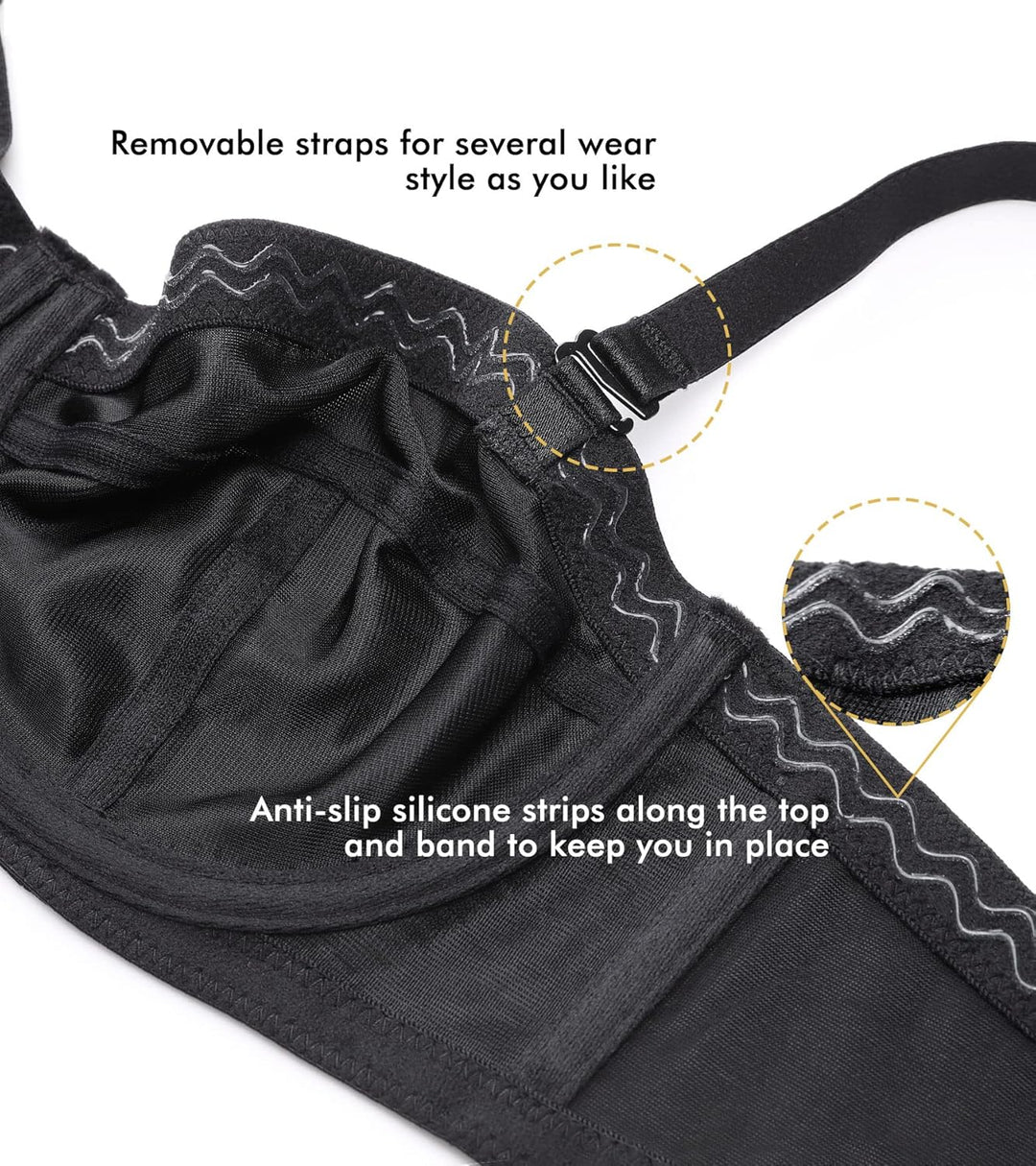 DELIMIRA Damen Trägerloser BH - Bügel,weichen Cups,abnehmbare Trägern 80G Schwarz, 80G Schwarz