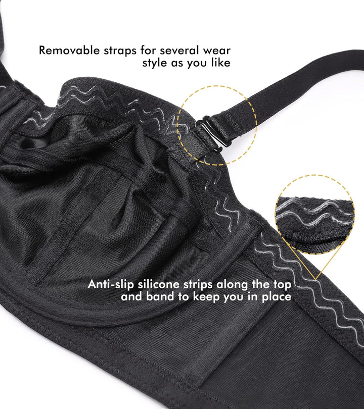 DELIMIRA Damen Trägerloser BH - Bügel,weichen Cups,abnehmbare Trägern 80G Schwarz, 80G Schwarz