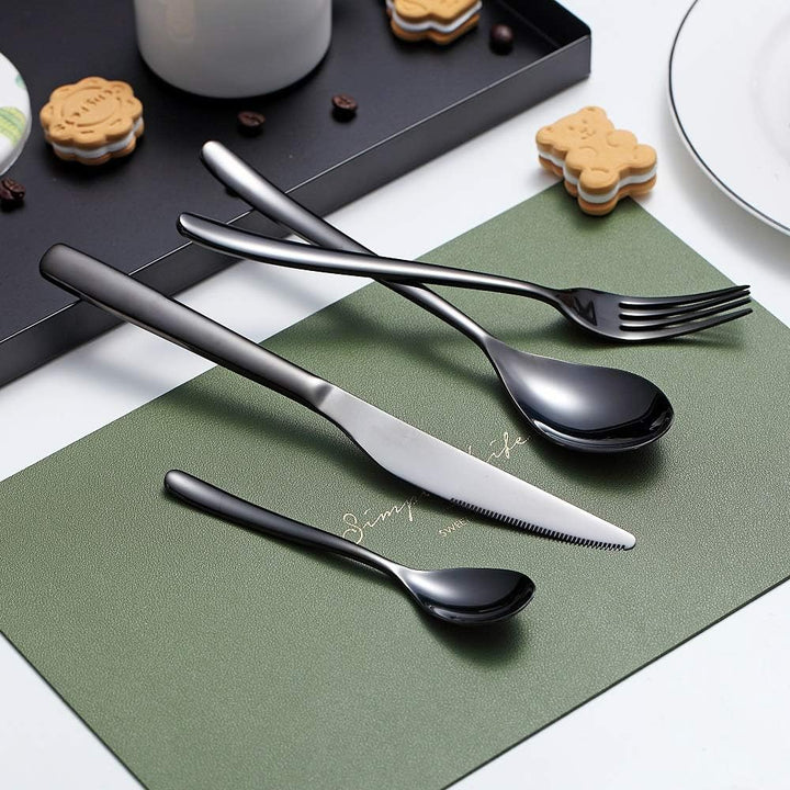 HOMQUEN Schwarzes Besteck Set 24 Stück, Schwarzes Besteckset aus Edelstahl, Schwarze Titanbeschichtu