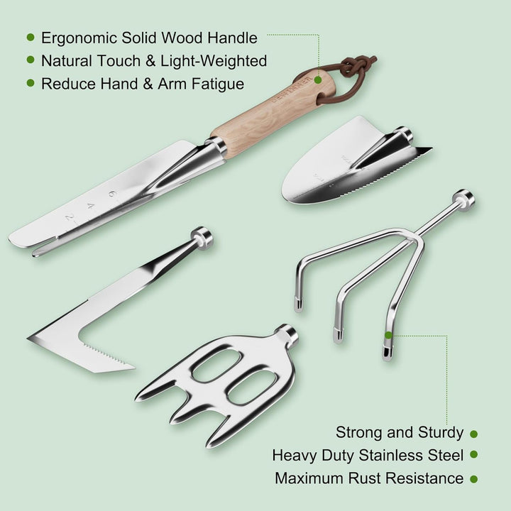 DEWINNER Garten Werkzeuge Set, 12 Stück Schwerlast Edelstahl Gartenarbeit Kit, Non-Slip Holzgriff, M