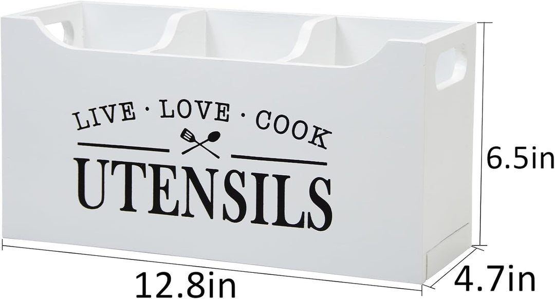 Karisky Kitchen Utensilhalter mit Entwässerungboden, grosse 3 Fächer solide Realholz -Utensilien Org