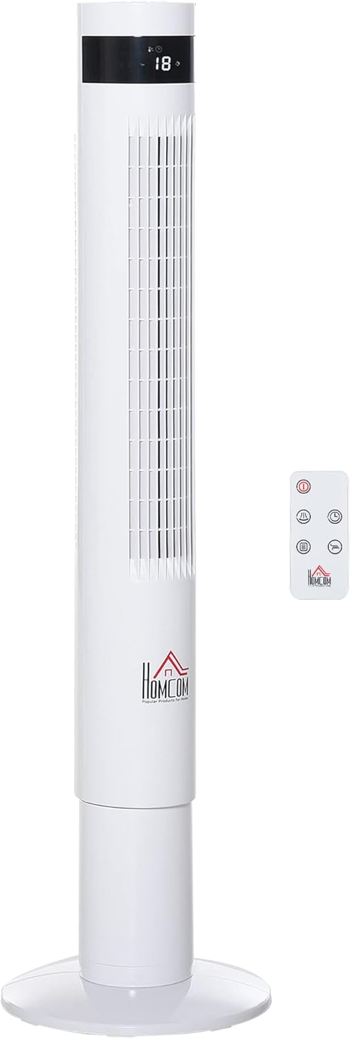 HOMCOM Turmventilator mit Fernsteuerung 85° Oszillierender Standventilator 110cm Säulenventilator 50