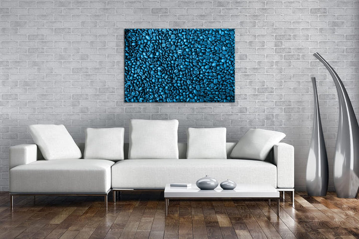 deyoli viele Kaffeebohnen Format 80x60 Effekt: Monocrome Blau als Leinwandbild, Motiv fertig gerahmt