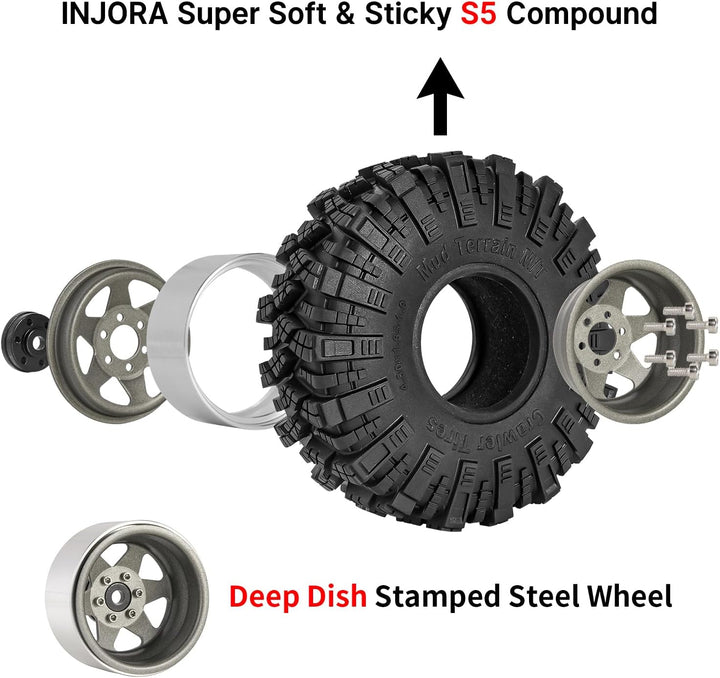 INJORA 1.9 Schlamm Reifen Sat Offset -8.9mm Beadlock Felge für 1/10 RC Crawler Auto Axial SCX10 9004